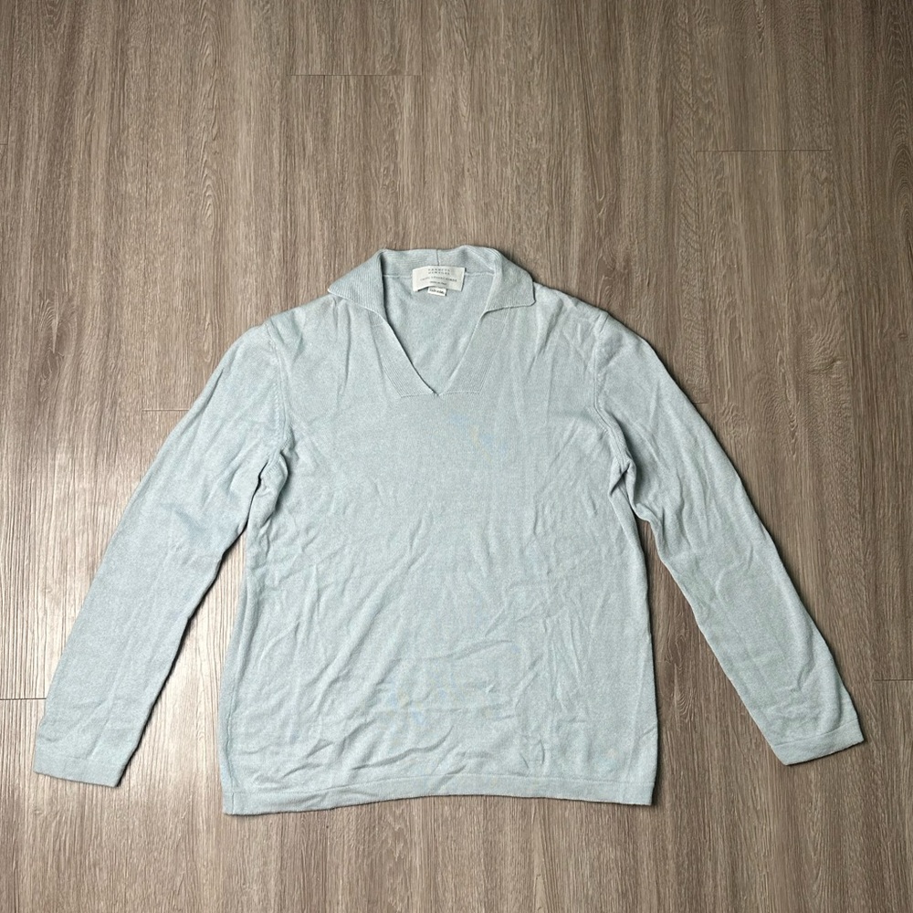 Barney’s New York Blue Gray 50% Cashmere & 50% Silk Long Sleeve Collar Top